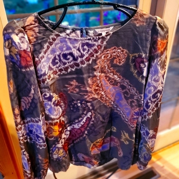 Esqualo Elements Print Long Sleeve Paisley Light Sz. 12 Blouse - Picture 4 of 15